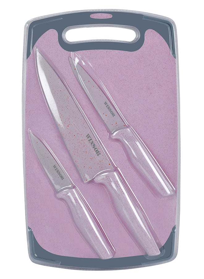 Cutting Board With Knife Set Pink/Grey 5.5inch - Image 2