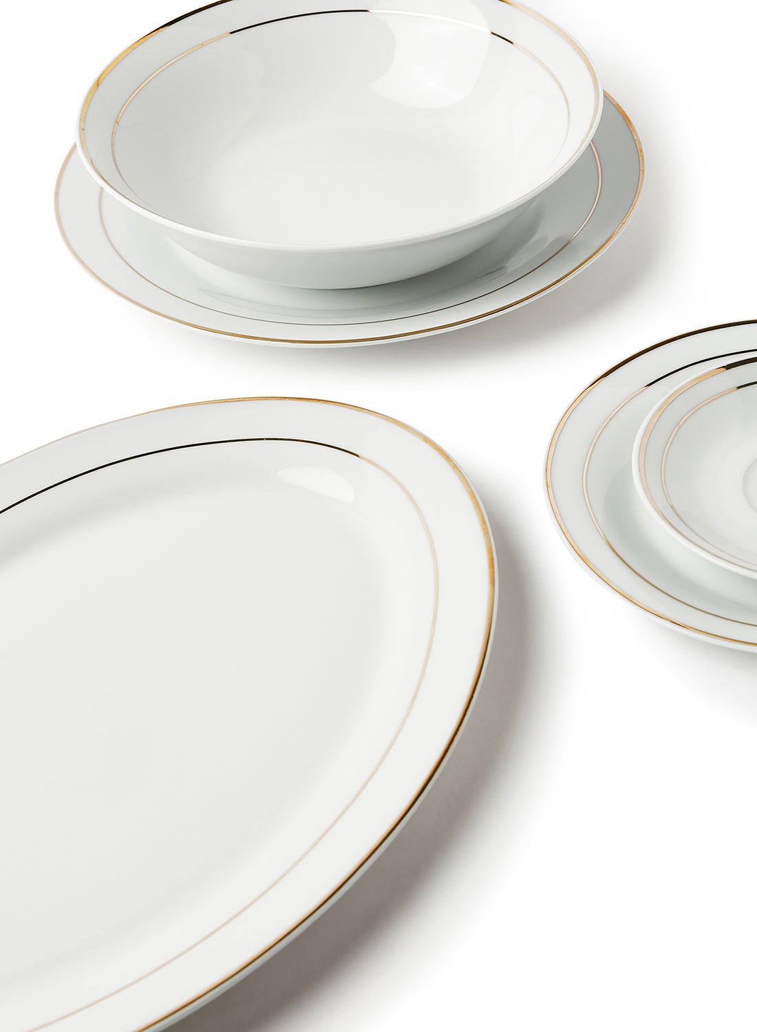 56 Piece Porcelain Dinner Set - Dishes, Plates - Dinner Plate, Side Plate, Bowl, Cups, Serving Dish And Bowl - Serves 6 - Festive Design White/Gold Line White/Gold Line - Image 3