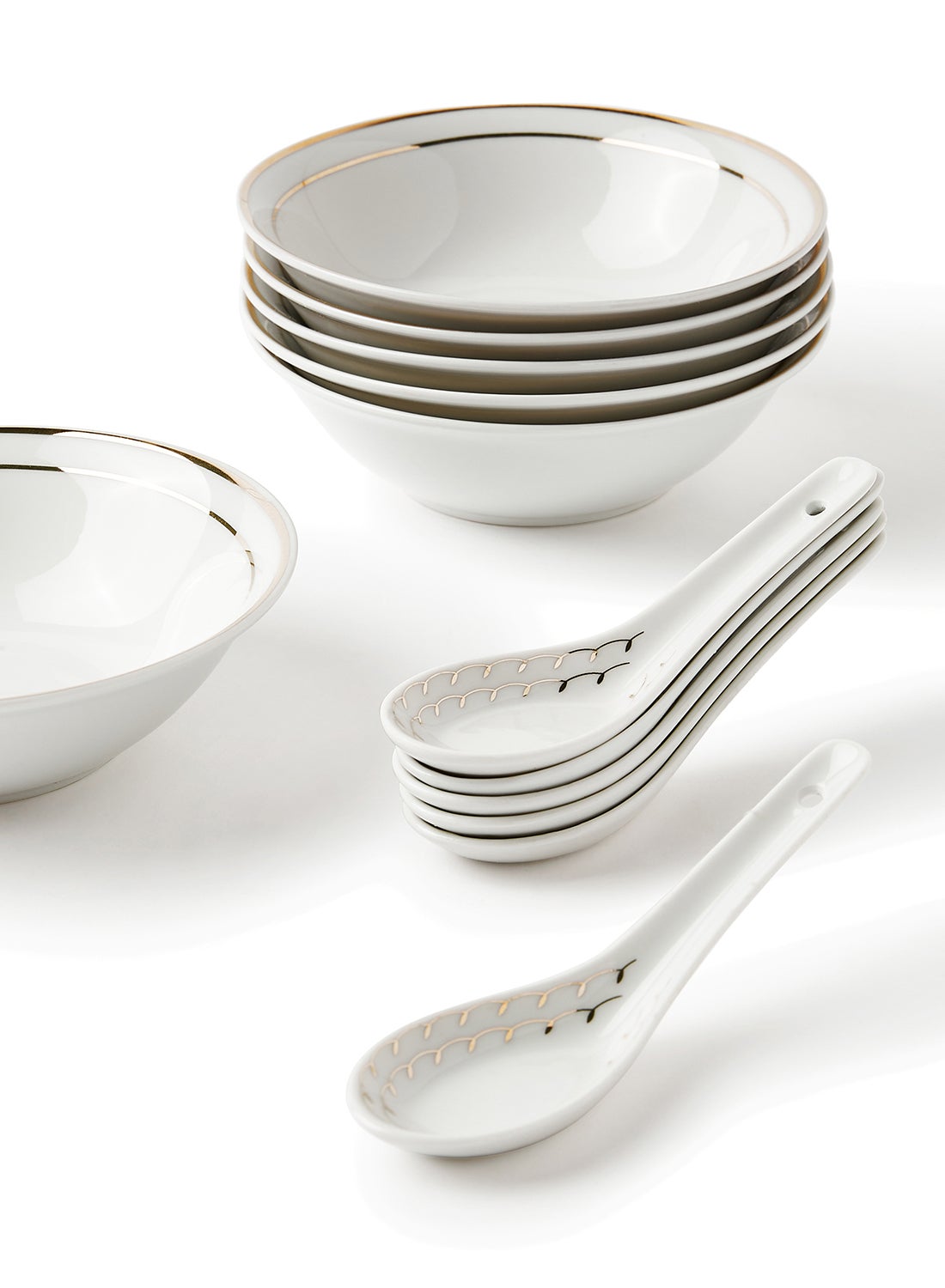 56 Piece Porcelain Dinner Set - Dishes, Plates - Dinner Plate, Side Plate, Bowl, Cups, Serving Dish And Bowl - Serves 6 - Festive Design White/Gold Line White/Gold Line - Image 4