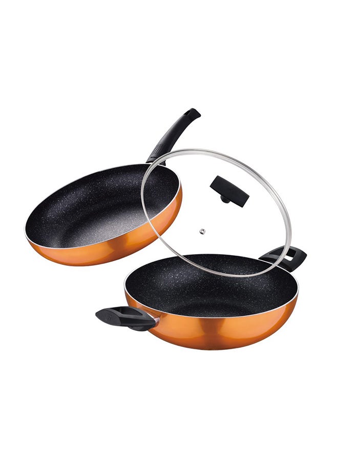 3-Piece Ultra Press Aluminium Non-Stick Induction Bottom Cookware Set Frypan 1x28, Kadai With Lid 1x28cm Coloured 28cm - Image 2