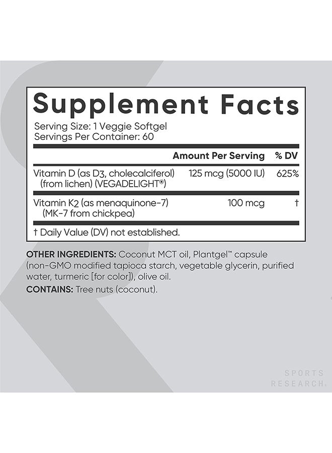 Sports Research K2 + D3 Supports Bone and Immune Health 60 Veggie Softgel - Image 3
