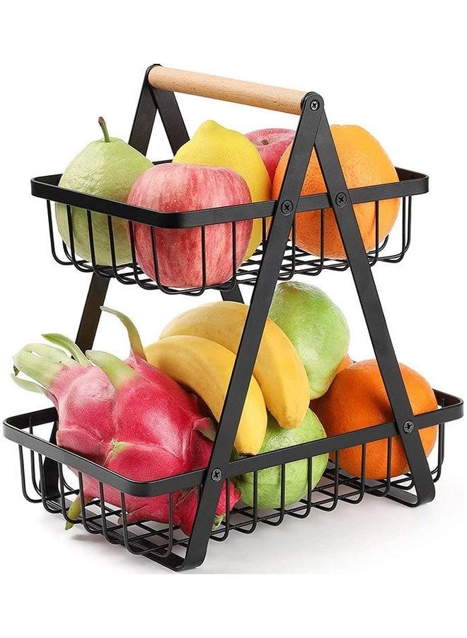 2-Tier Fruit Basket Storage Rack Black 10.6 x 6.7 x 11.4inch - Image 2