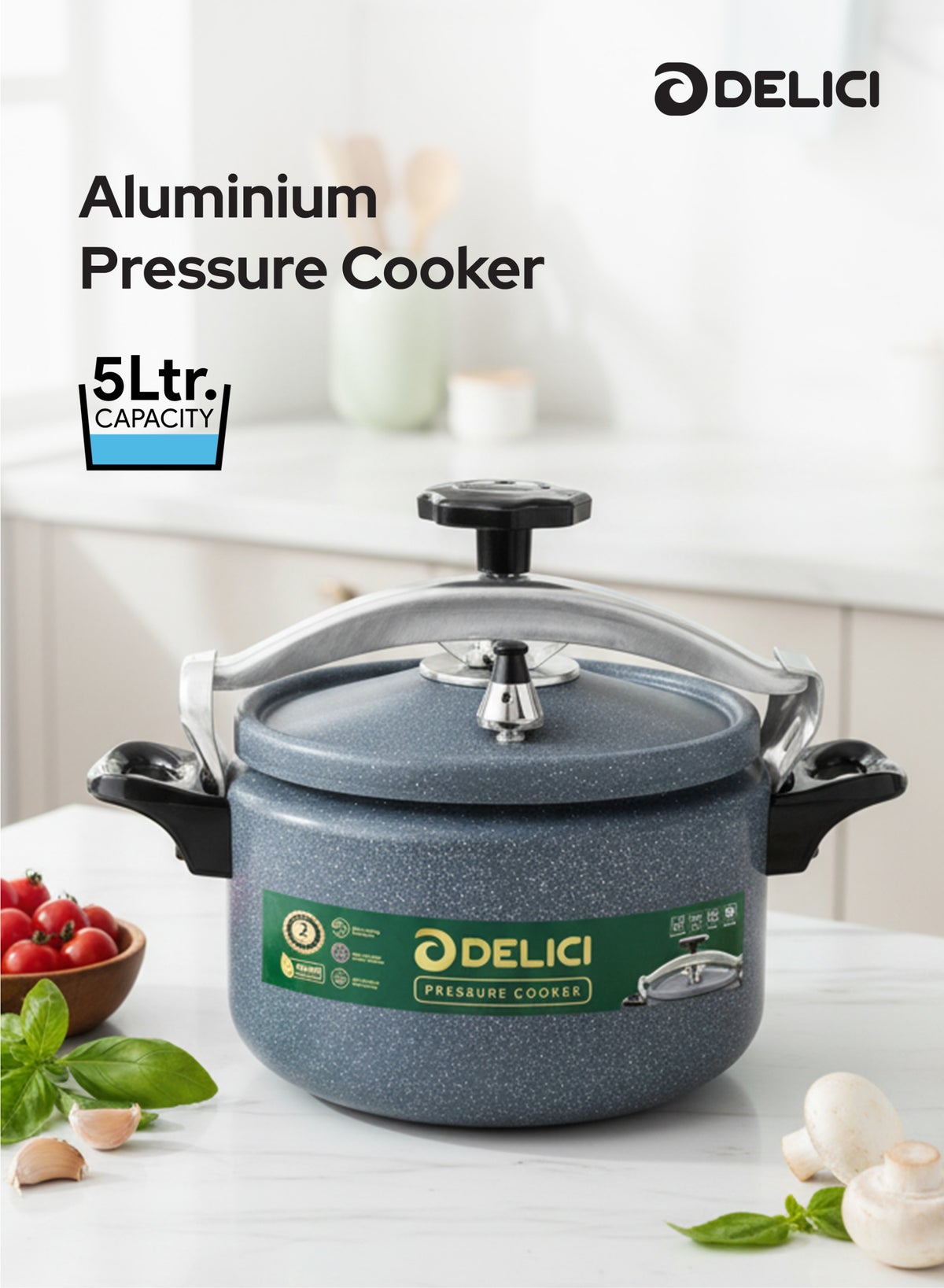 Aluminium Pressure Cooker 5 Litre (DPC 5G) – Heavy-Duty Durable Aluminum Body & Lid, Fast & Safe Cooking, Safety Locking Mechanism, Long-Lasting Rubber Gasket, Strong Heat-Resistant Base, ISI Certified, 2-Year Warranty
