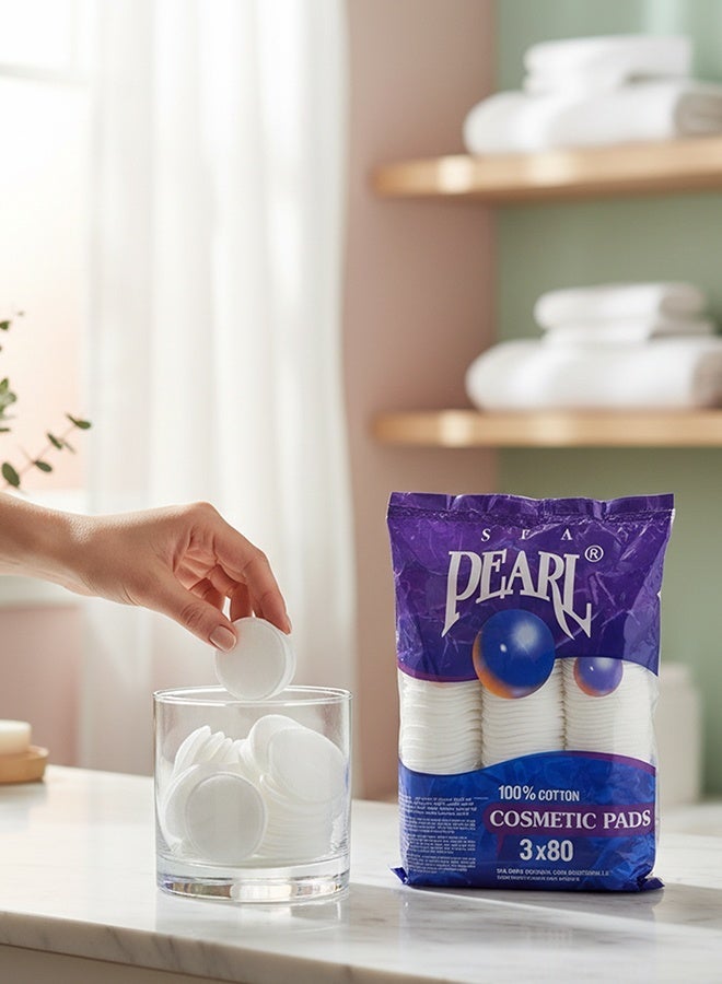 Sea Pearl Cotton Pads 3x80 Pack | Makeup Remover & Facial Cleansing Pads | Soft