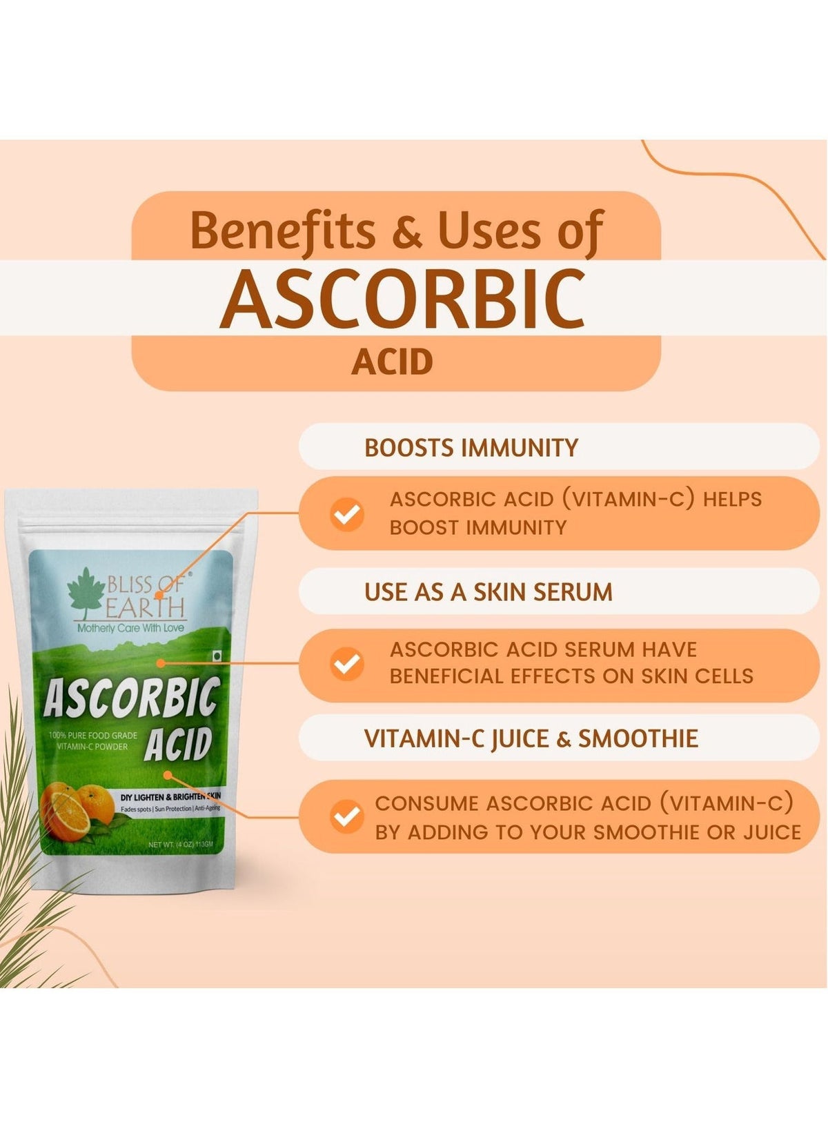 Bliss of Earth Ascorbic Acid Powder, Pure Food Grade Vitamin C Rich Powder, 113g - Image 3