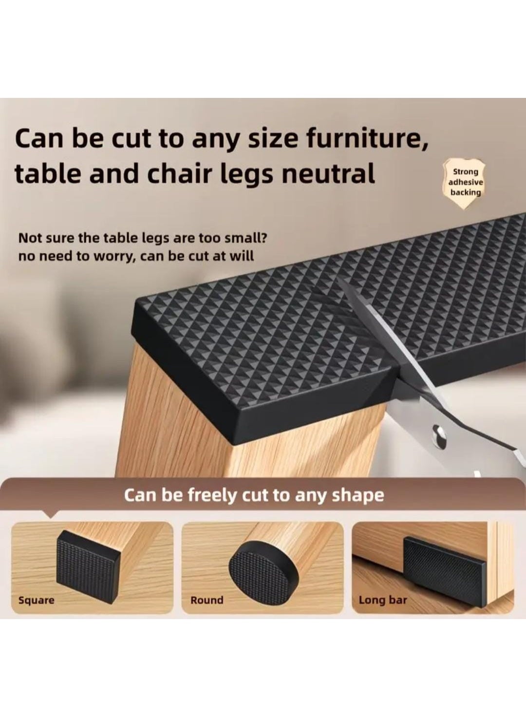 Black Cuttable Non-Slip Furniture Pad – Silent Chair & Table Leg Floor Protector, Thick Noise-Reducing Mat for Home & Office - Image 5