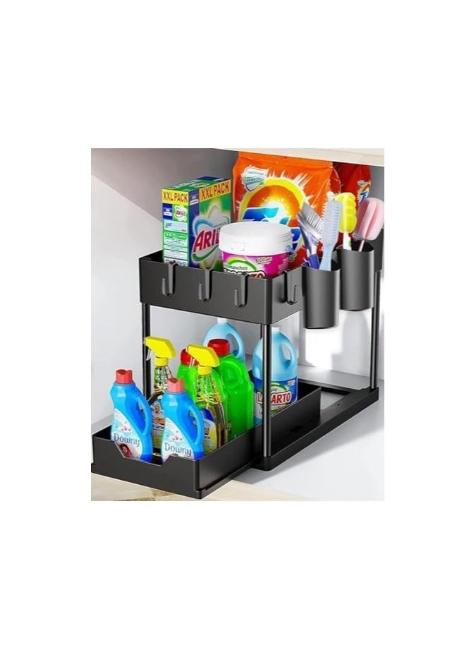 S2C Non-Slip Under Sink Organizer, Multi-Purpose Organizer With Hooks & Cup, for Kitchen, Bathroom, Countertop, and Cabinet - Sturdy and Durable with Sliding Drawers, Easy Assembly (2 Pack) - Image 5