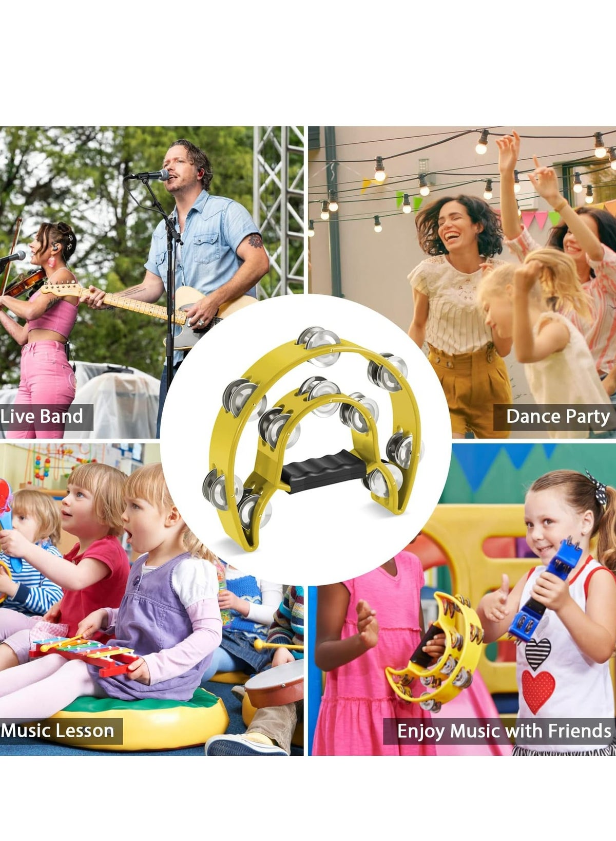 Tambourine Double Row Metal Jingles Hand Held Percussion Half-Moon Tambourines M