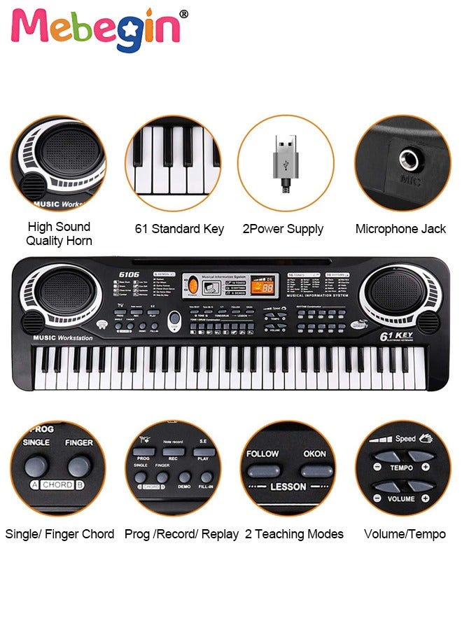 61 Keyboard Multifunction Electronic Piano Toy with Microphone Portable Record F