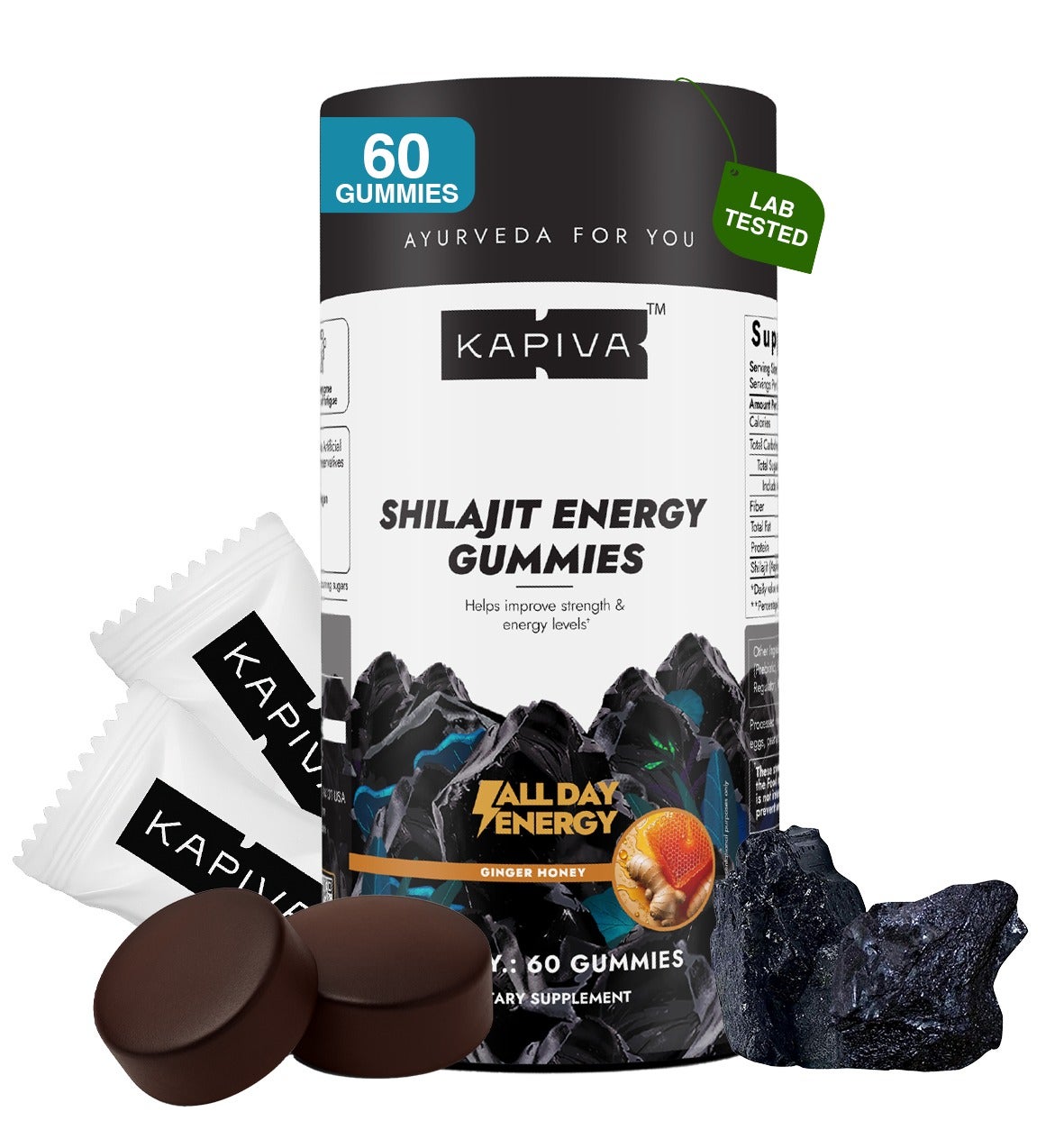 Kapiva Himalayan Shilajit/Shilajeet Gummies (60 Count) | Ginger Honey Flavour | 