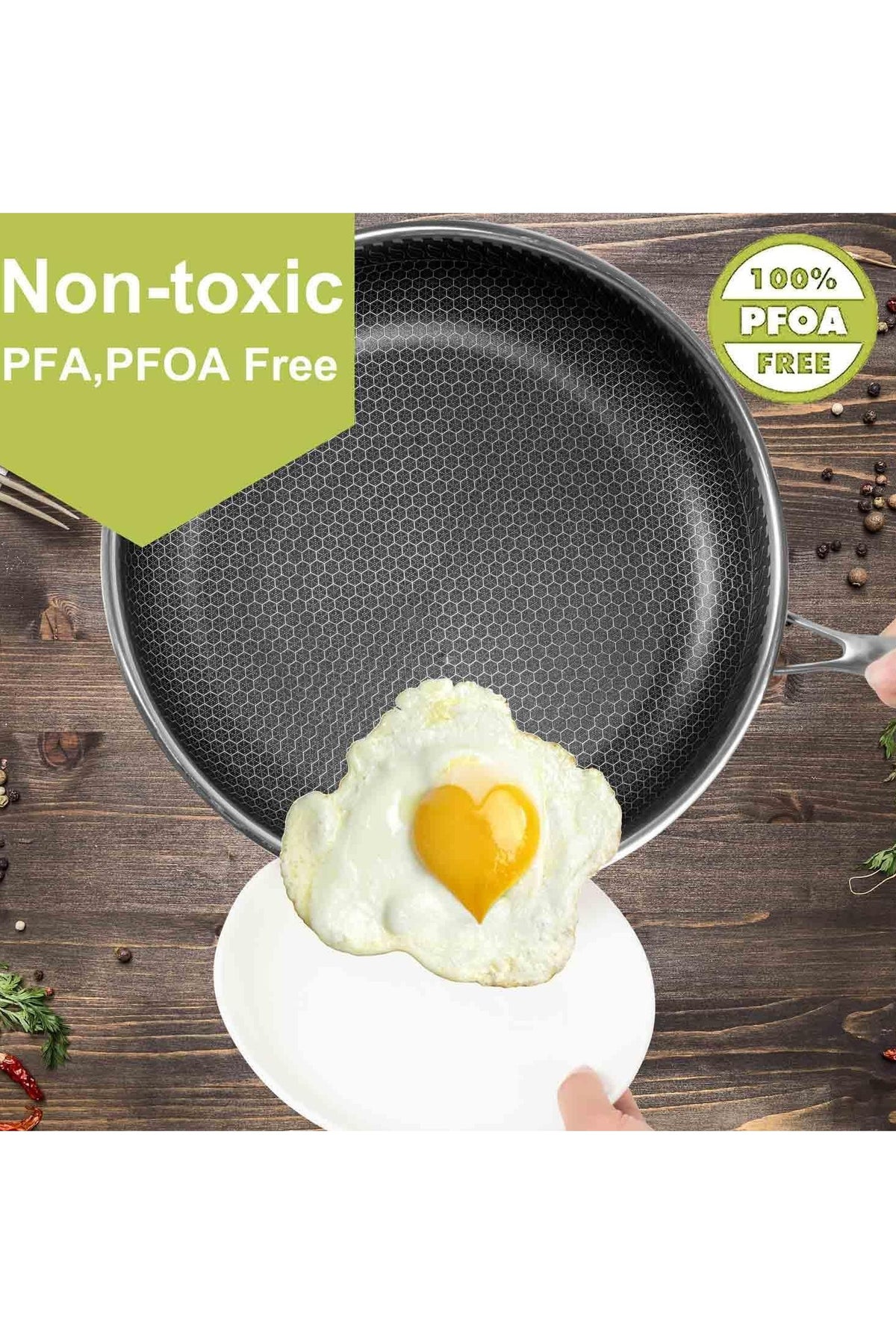 Stainless Steel Frying Pan with Lid 28cm, Wok Pan Hybrid Tech Sauté Pans Nonstick, Skillet, PFOA Free,(Dishwasher/Induction/Gas/Electric - Image 4