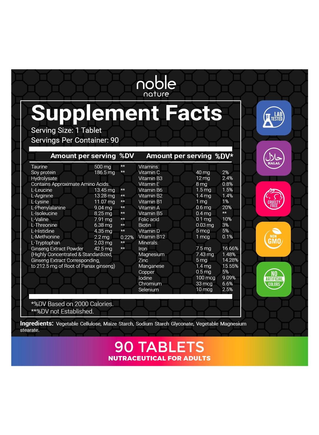 Multivitamin for Men and Women, Multimineral, Amino Acids with Zinc, Vitamin C, Vitamin D3, Taurine & Ginseng Extract - 90 Veg Tablets - Image 2