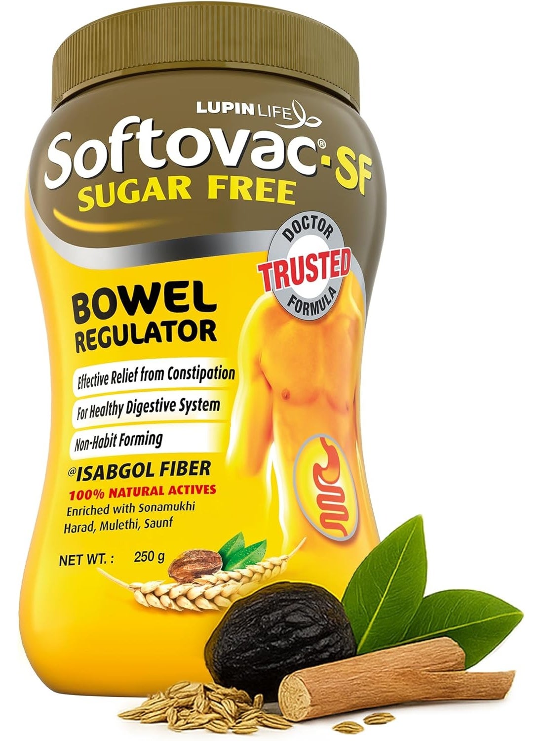Softovac-SF Sugar Free Laxative Powder 250g | Constipation Relief | Natural Bowel Regulator | High Fiber Ayurvedic Formula | Gentle Stool Softener