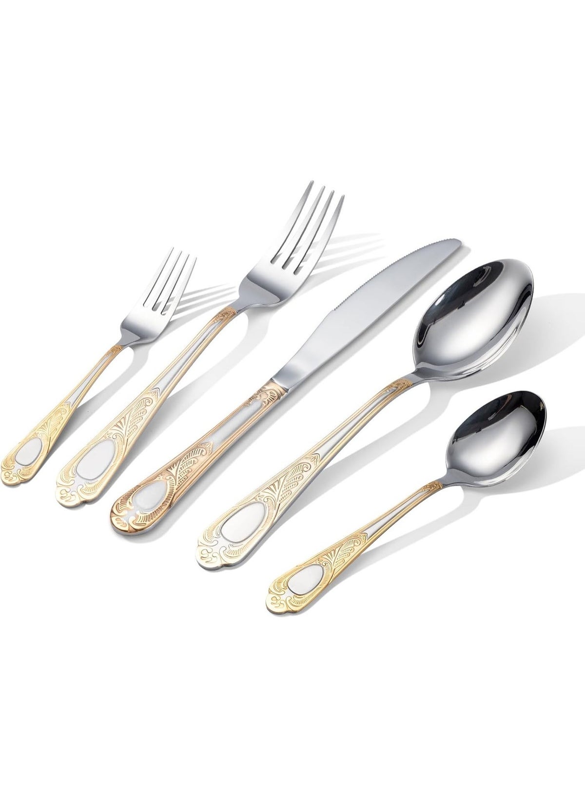 Flatware Set,24 Piece Stainless Steel Flatware Set, Gold Patterned 6 Person Silverware, Dishwasher Safe, Formal Dining, Wedding Gifts