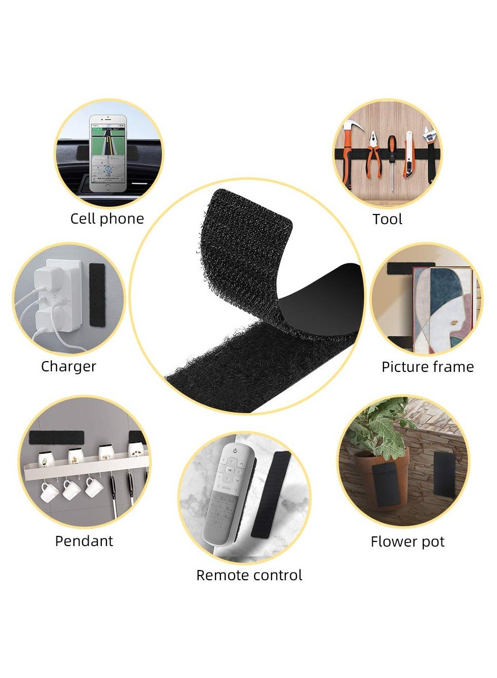 15 PCS Strips with Adhesive, Strong Double Sided Tape with Hook and Loop (Black) - Image 5