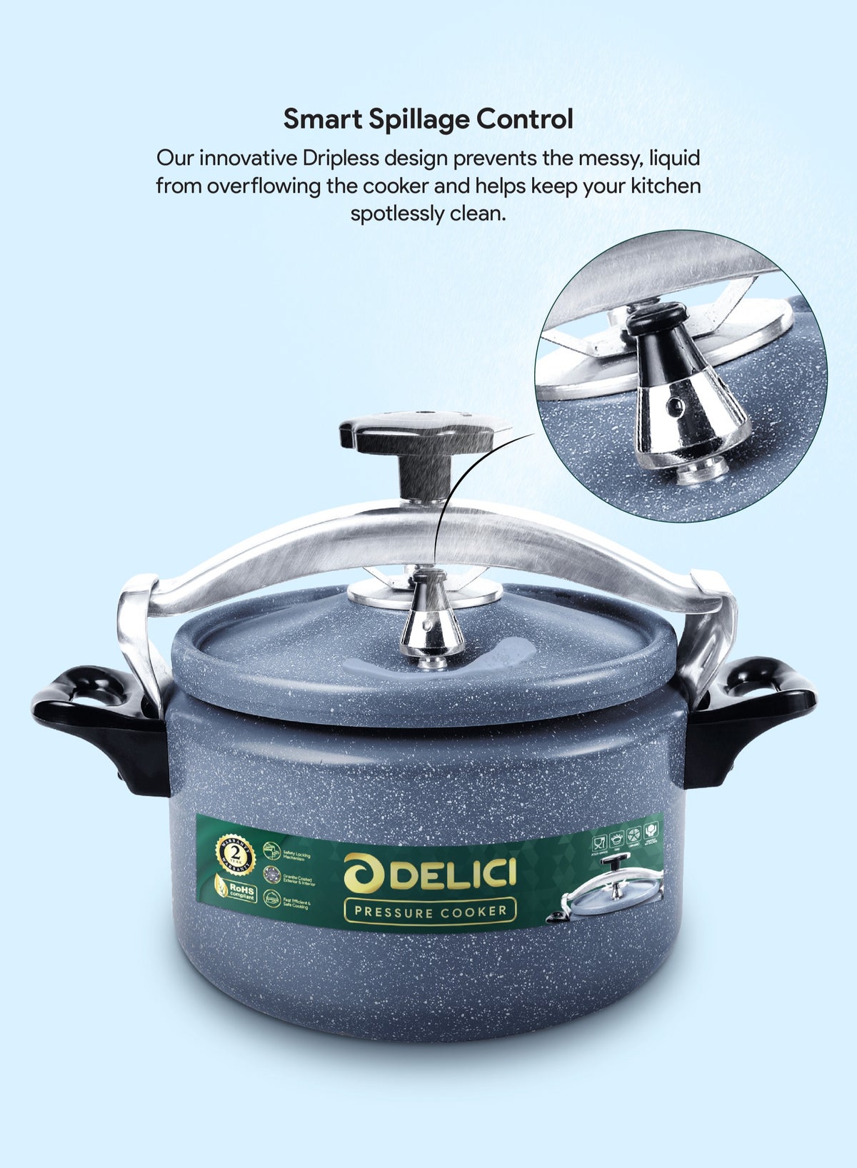 Aluminium Pressure Cooker 5 Litre (DPC 5G) – Heavy-Duty Durable Aluminum Body & Lid, Fast & Safe Cooking, Safety Locking Mechanism, Long-Lasting Rubber Gasket, Strong Heat-Resistant Base, ISI Certified, 2-Year Warranty - Image 3