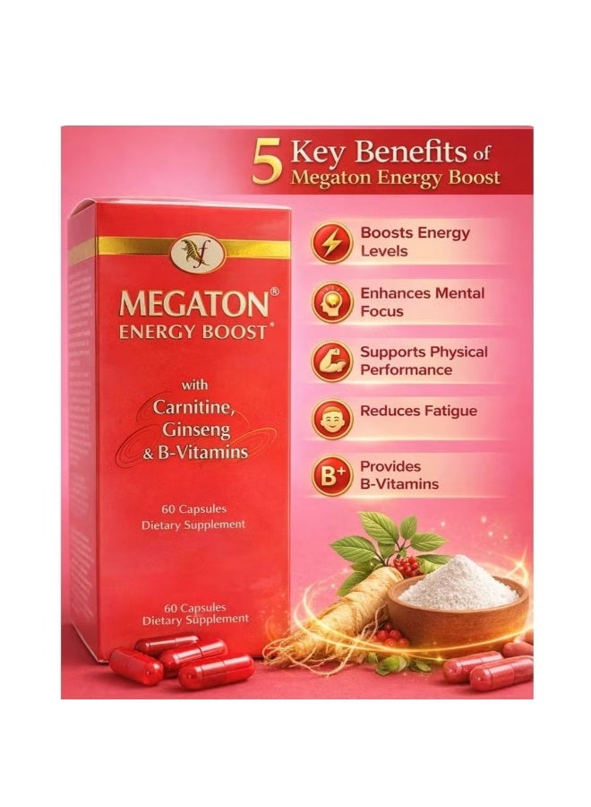 Megaton Energy Boost Dietary Supplement with Carnitine, Ginseng & B-Vitamins, 60 Capsules - Image 4