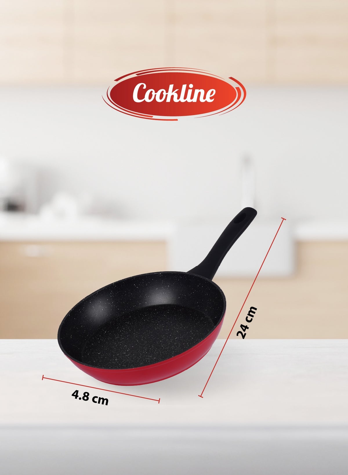 Forged Aluminum Nonstick Fry Pan with Induction Bottom – 24cm, Black with White Dots Interior & Red Shiny Exterior - Image 3