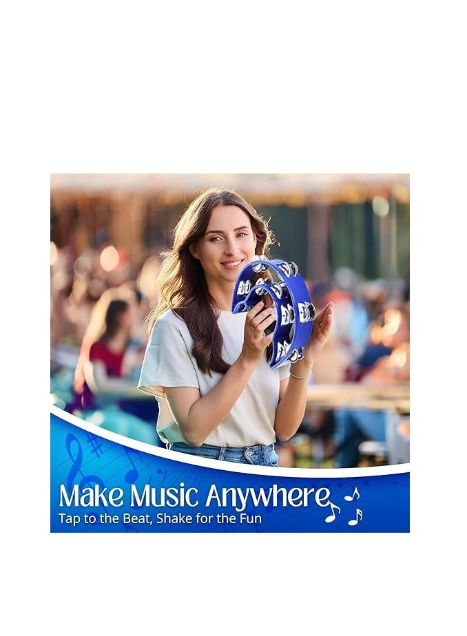 Megarya Half Moon Musical Tambourine (2 Pack, Blue) Double Row Metal Jingles Hand Held Percussion Drum with Ergonomic Handle Grip - Image 5