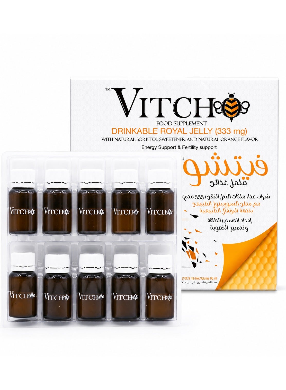 Vitcho Royal Jelly 1000 mg (1 g) – Orange Flavor – 10 Bottles - Image 2