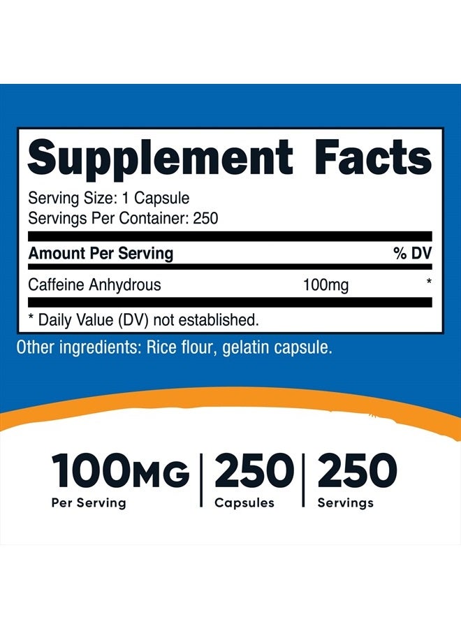 Caffeine Pills 100mg Per Serving, 250 Capsules - Image 2