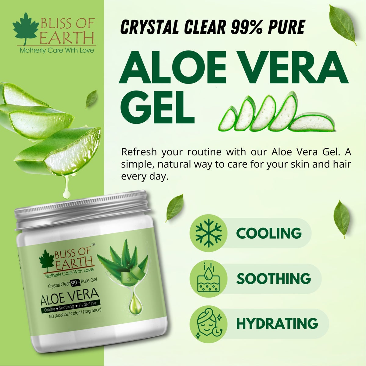 Bliss of Earth 99% Pure Aloe Vera Gel For Hair & Face, Crystal Clear Aloe Gel, 200g - Image 2