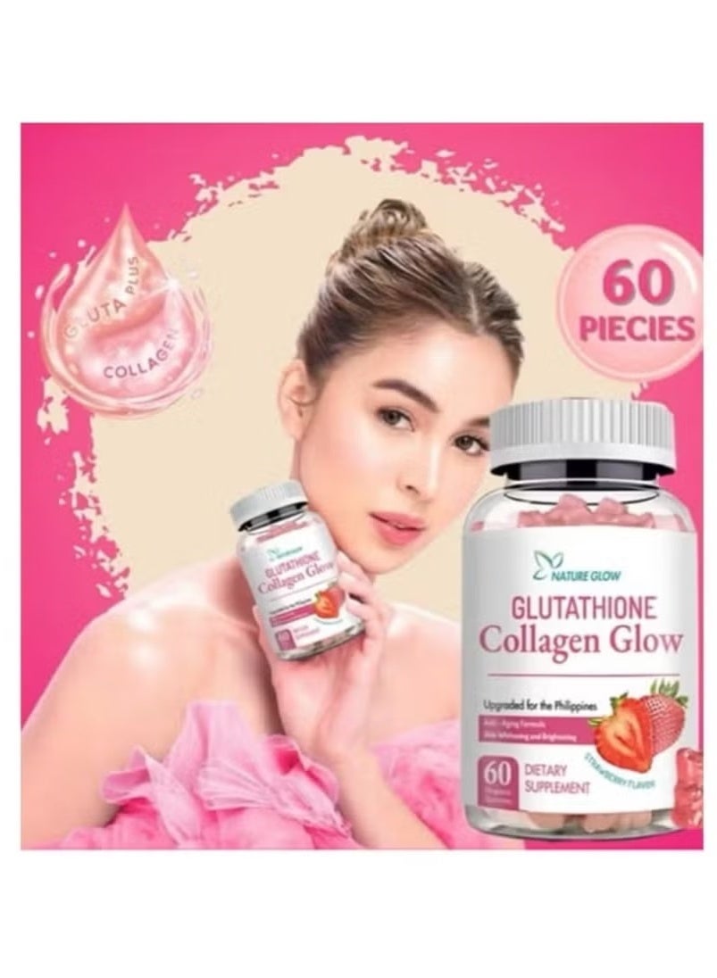 Nature Glow Glutathione Collagen Glow Gummies - Strawberry Flavor - 60 Vegan Pieces - Skin Support, Anti-Aging, Brightening, Vitamin C & E - Image 5