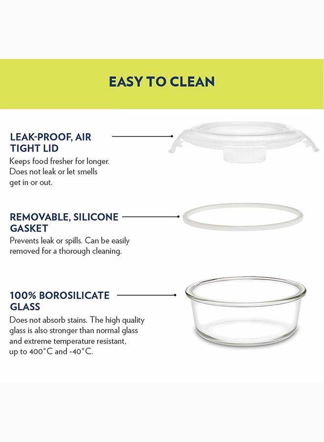 Borosil Klip-N-Store Round Glass Storage Container With Air Tight Lid Food Storage Container Microwave Safe Container 620 ml - Image 4