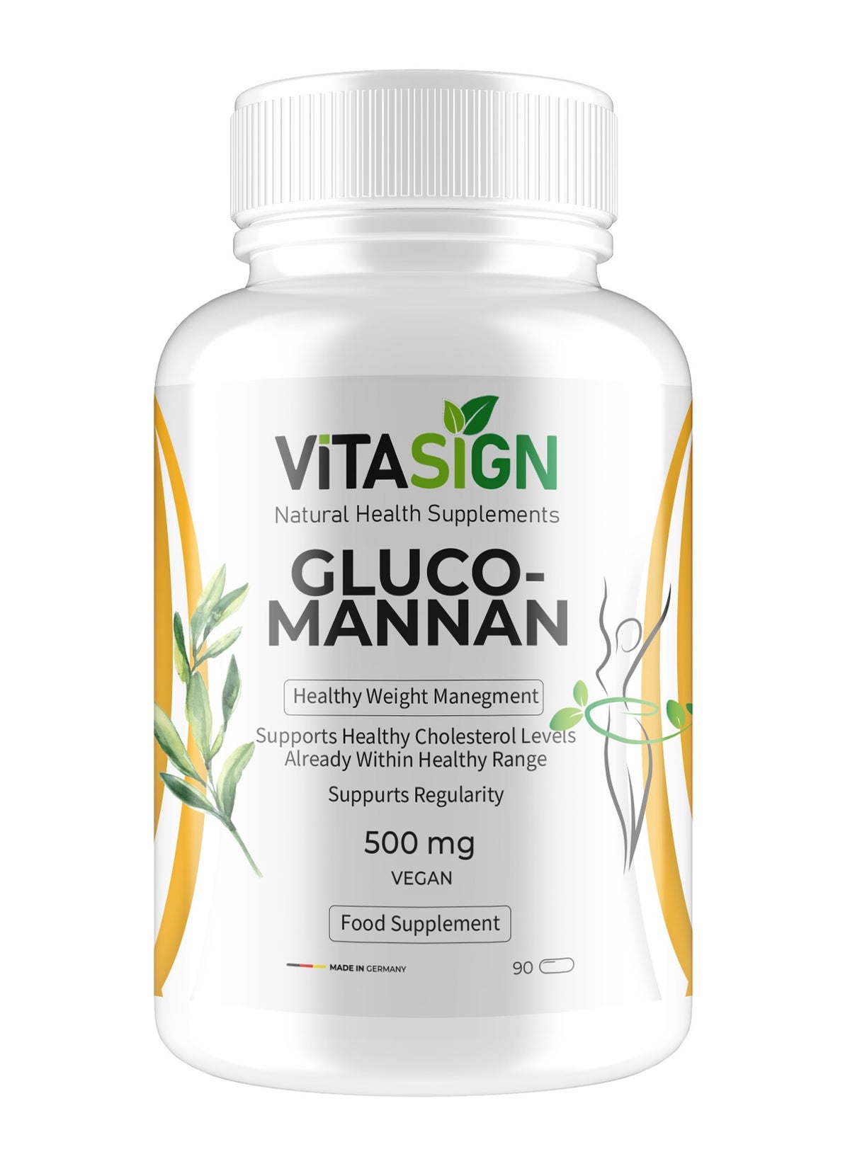 ViTASIGN Glucomannan 500 mg – Konjac Root Fiber – 90 Vegan Capsules – Made in Germany – Daily Fiber & Satiety Support
