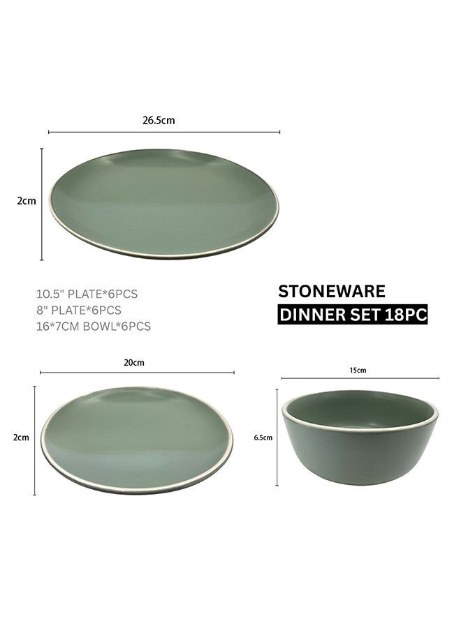 18-Piece Stoneware Dinner Set Plates, Dishes, Bowls, Serves 6 Green - Image 6