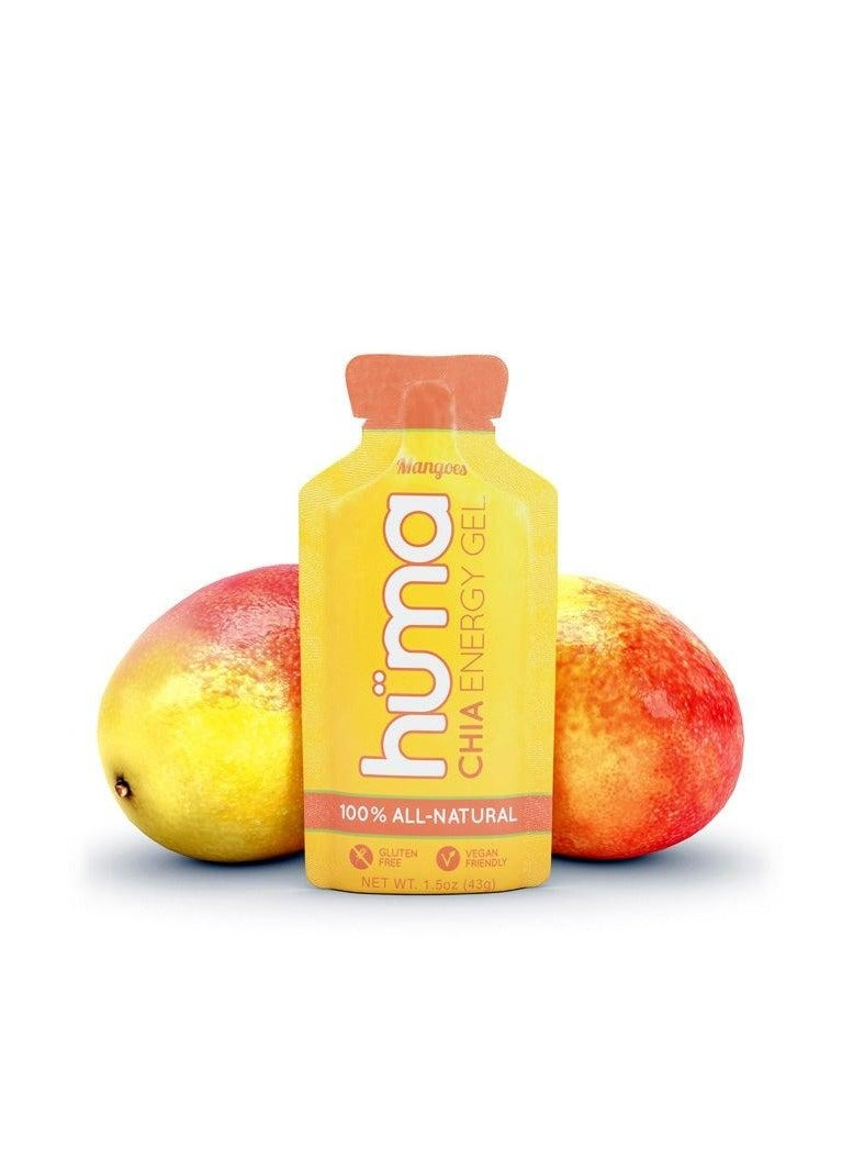 Huma Chia Energy Gel Mangoes 9 count x 43g 21gr Carbs 105mg Sodium 100% All Natural Vegan Gluten Free Caffeine Free No Stomach Problems Great Taste Easy Digestion - Pack of 9
