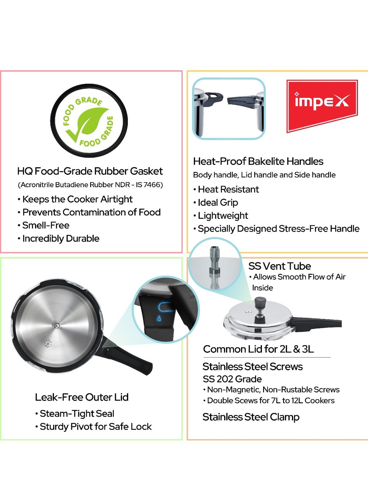 5, 3, 2Liters 5L, 3L & 2Lliters Impex Aluminium Pressure Cooker Combo With Outer