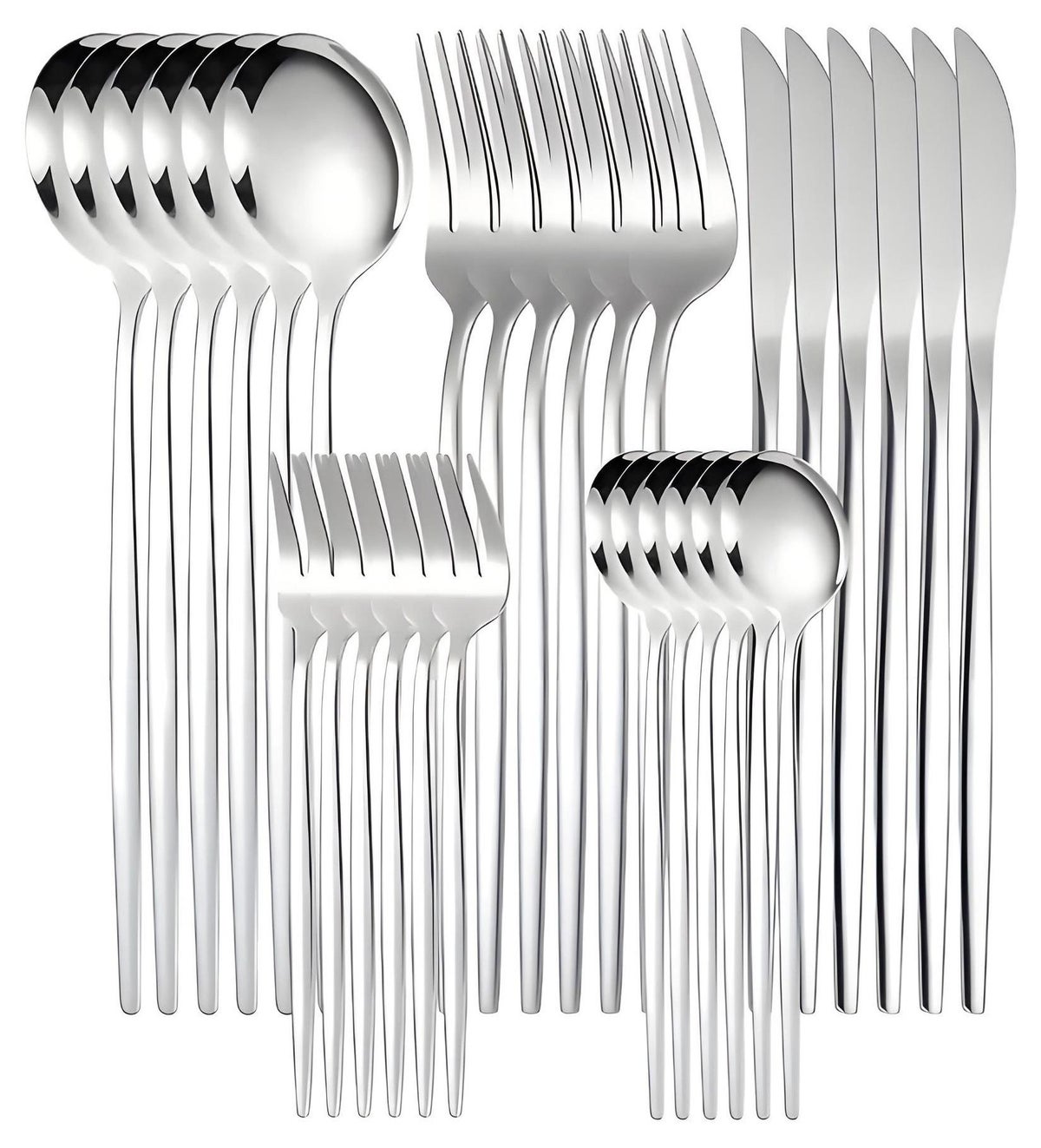 30 Piece Stainless Steel Knife Fork Spoon Full Set Silver for Home Office Restaurant Hotel, Include Spoons, Fork, Knife,Coffee spoon,Mirror Finish, Dishwasher Safe,Cutlery Set