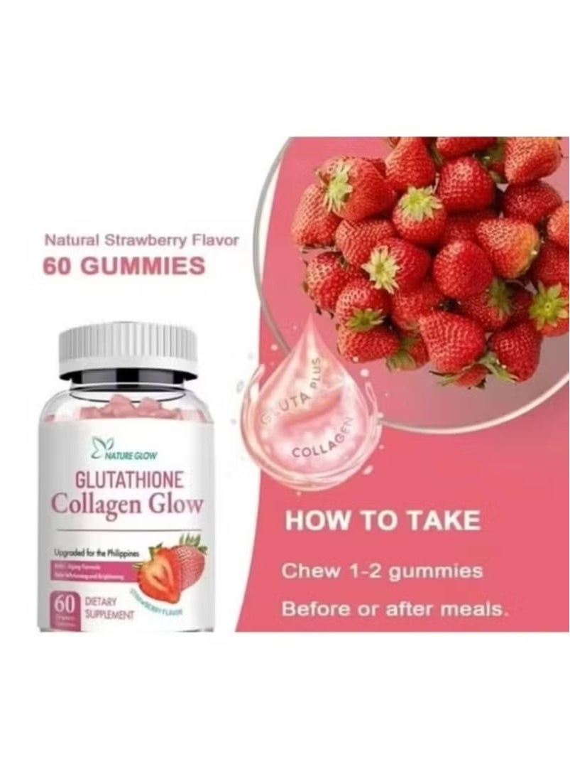 Nature Glow Glutathione Collagen Glow Gummies - Strawberry Flavor - 60 Vegan Pieces - Skin Support, Anti-Aging, Brightening, Vitamin C & E - Image 3