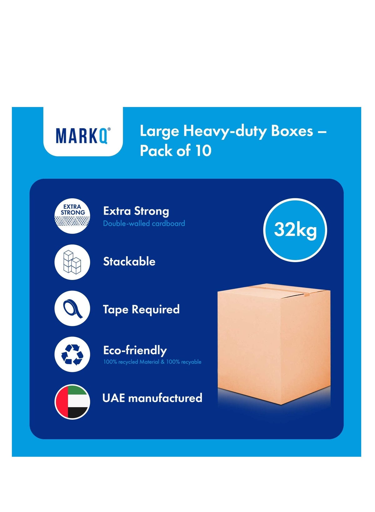 10 Pack Large Double Wall 100 Percent Recyclable Corrugated Cardboard Moving Boxes with 32 KG Capacity 45 x 45 x 70 cm Brown Carton for Packaging Shipping and Storage 5 ply - Image 3