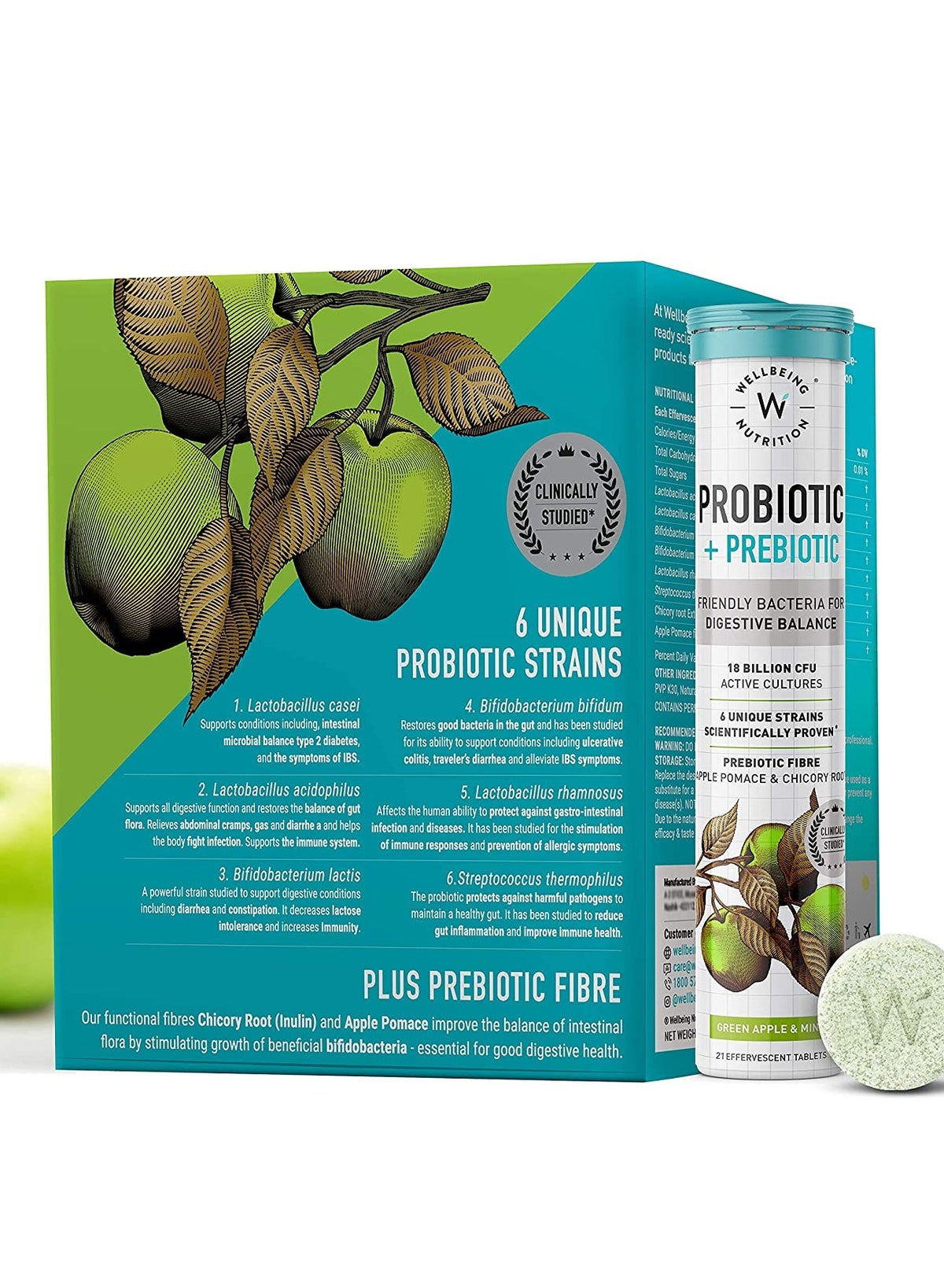 Pack of 6 Daily Probiotic + Prebiotic Plant Based 36 Billion CFU, 6 Strains for Men ∧ Women with Organic Fiber for Digestion, Gut Health, Metabolism 21 Tab - Image 3