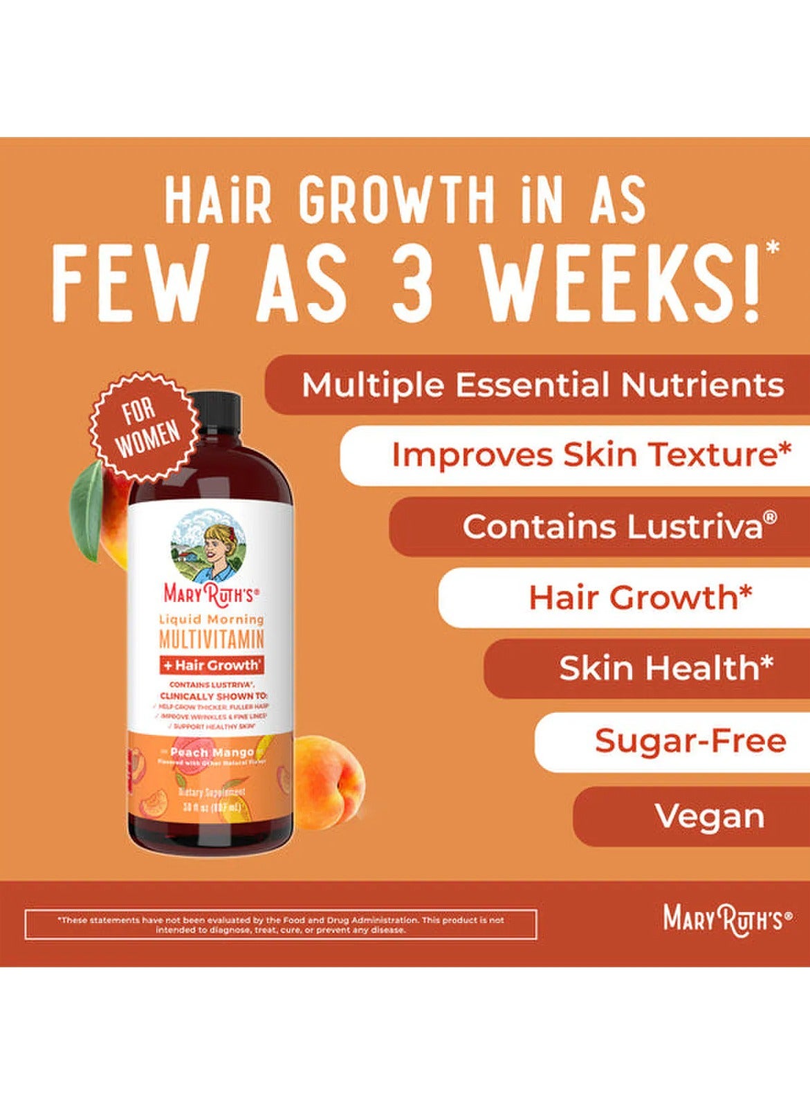 Multivitamin + Hair Growth Peach Mango - 30 fl oz
