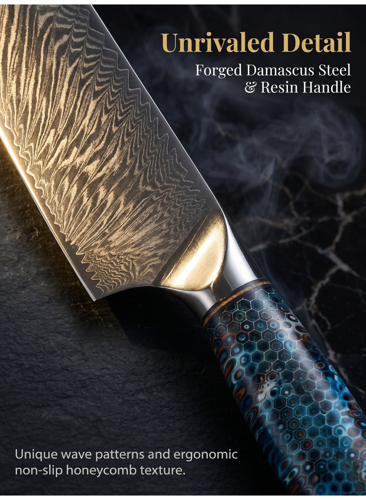 Japanese Damascus Chef Knife, Professional Kitchen Knife with Knife Cover