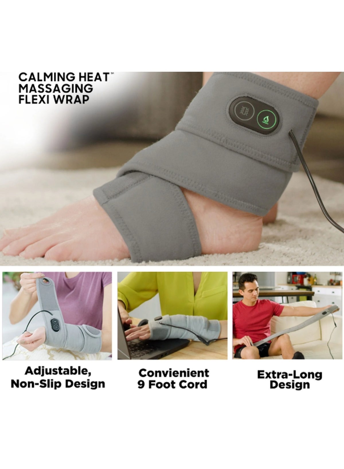 Calm Heat Massaging Flexi Wrap, Multi Use Fitting Design for Hands, Legs and Shoulders, Calming Comfort (Graphite) - Image 5