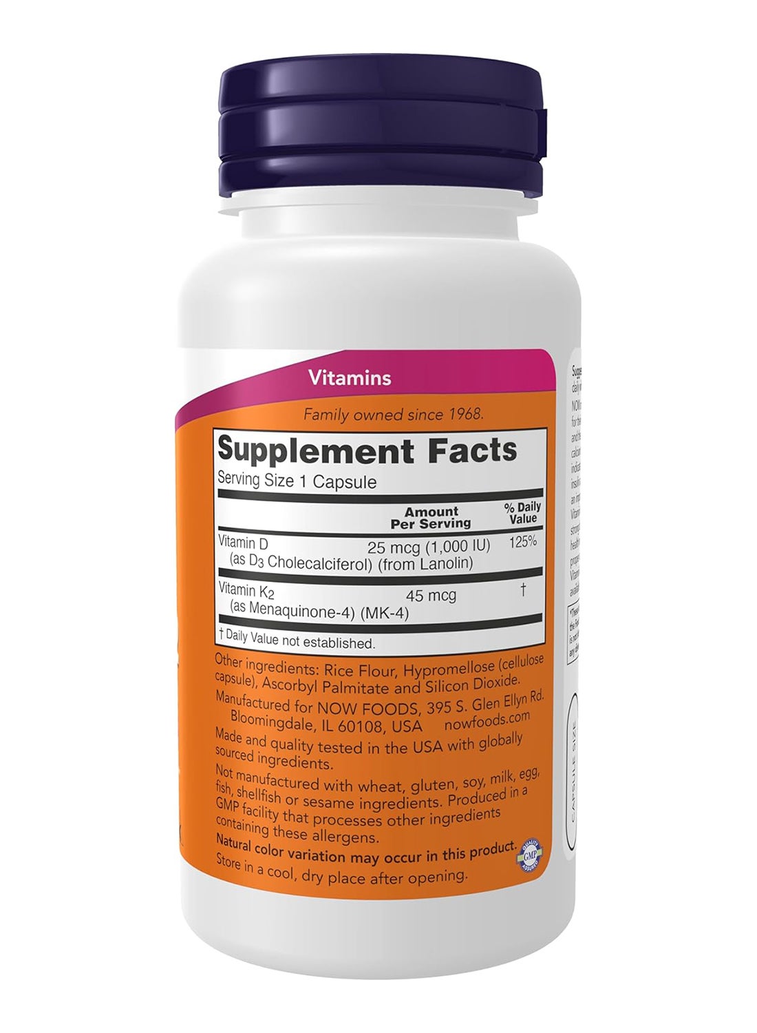 Vitamin D3 And K2, 1,000 Iu/45 Mcg, 120 Capsules - Image 2