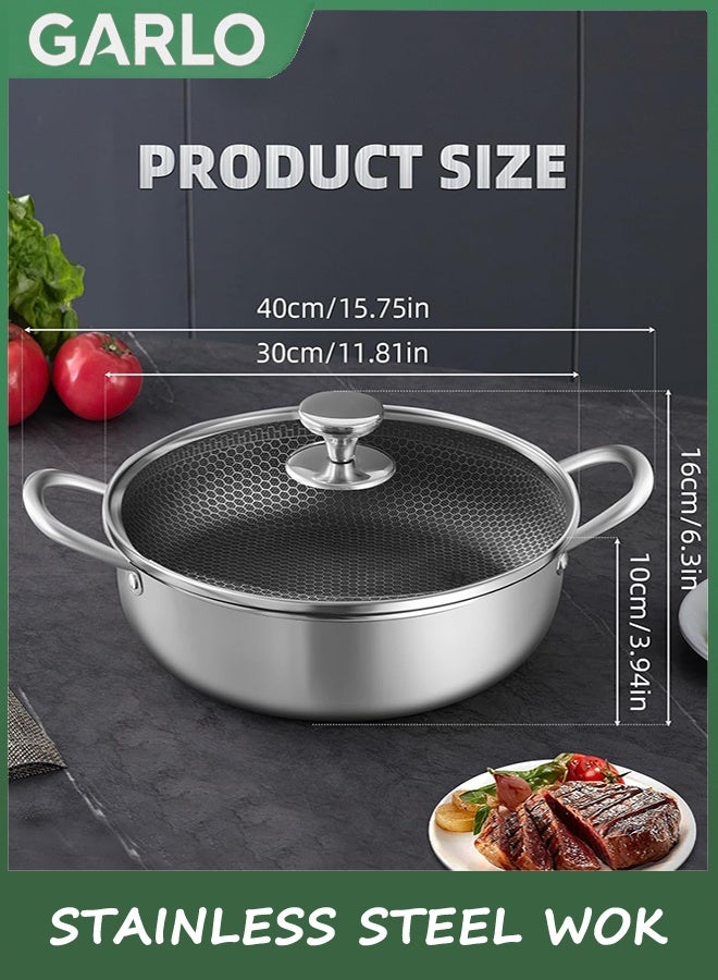 Stainless Steel Saute Pan, Cookware with Lid, 30CM Deep Frying Pan, Nonstick Cooking Pot with Handles, Large Kadai Skillet, Wok Pan Compatible with All Cooktops, Dishwasher Safe - Image 2