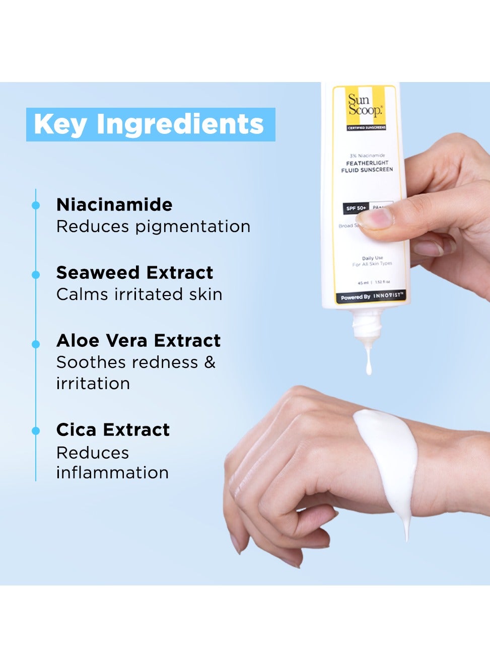 Lightweight Face Sunscreen SPF 50+ PA++++, 3% Niacinamide, Broad Spectrum UVA UVB, No White Cast, For Dry, Combination & Oily Skin - Image 5