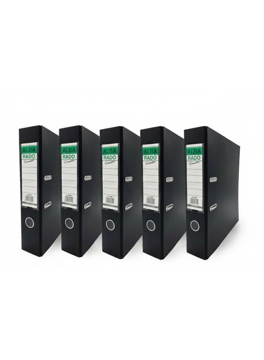 Alba Rado Box File, Foolscap (F/C) Size, 8 cm (3") Broad Spine, Durable Hard Board with Clip & Spring Mechanism, Metal Edge Protection, for Office, School & Home Document Storage, Pack of 5, Made in Malaysia