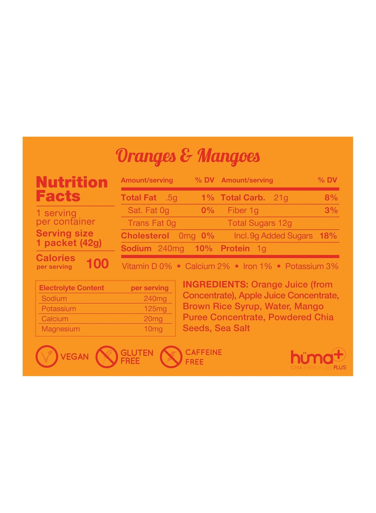 Huma Chia Energy Gel Plus Orange & Mango Pack of 9 - Image 2