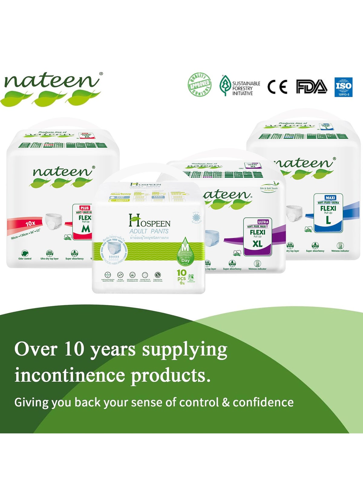Nateen Hospeen Adult Diapers Pants,Period Pants for Sanitary Protection,Large,Wa