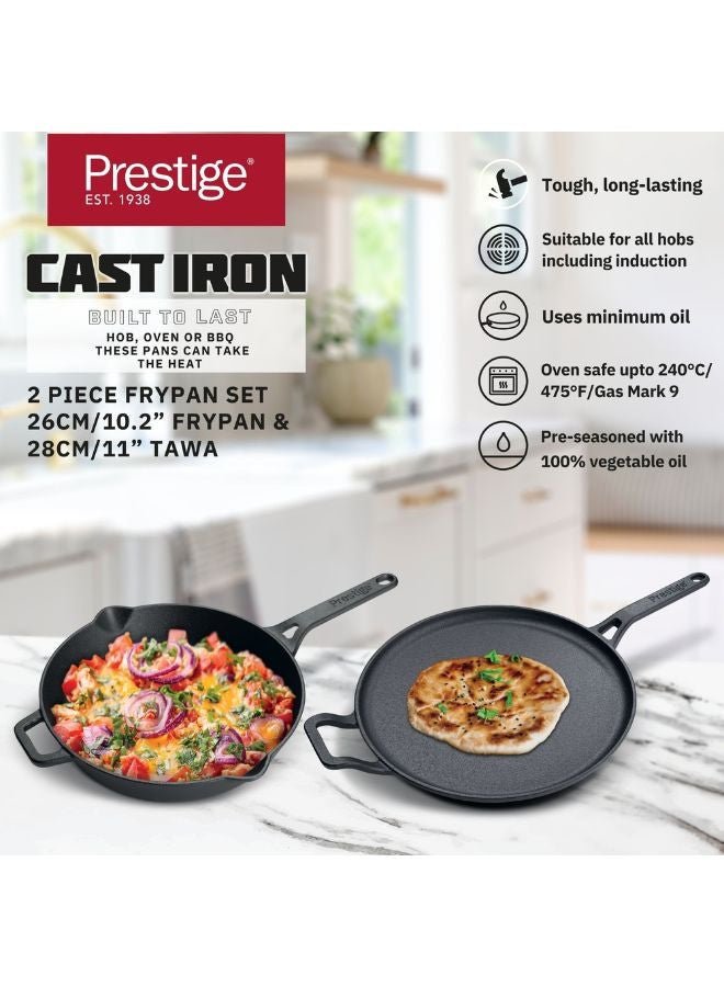 Prestige Pre-Seasoned Cast Iron Cookware Set - 28cm Flat Dosa Tawa + 26cm Fry Pan | Set Combo Offer for Kitchen | Iron Utensils for Cooking | Induction Cookware Set, Black, PR49081 - Image 4