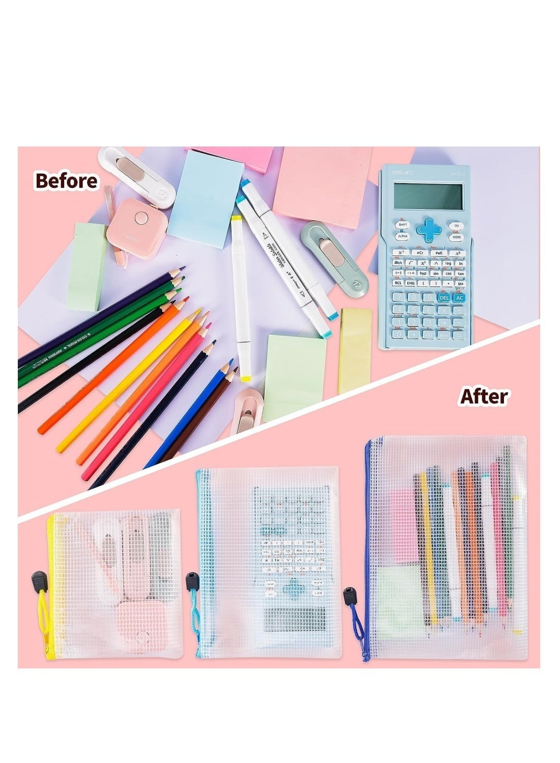 24pcs Mesh Zipper Pouch Bags,8 Sizes Zipper Pouches for Organization, Waterproof Clear Travel Pouches,File Bag with Zipper for Office Supplies - Image 5