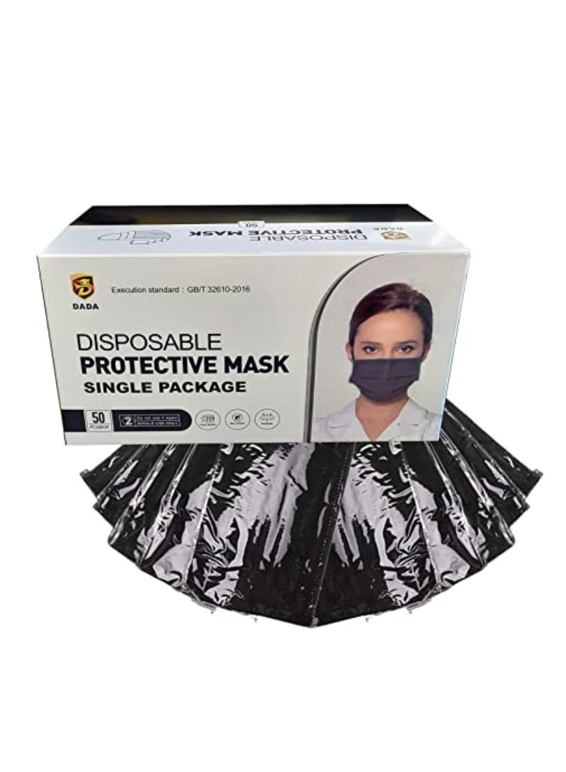 50-Pieces 3 Ply Disposable Face Mask For Adults Individually Packed Black - Image 2