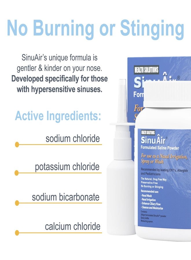 SinuAir Sinus Rinse Salt Solution - Saline Powder for SinuPulse System, Neti Pot Flush, Nasal Wash Squeeze Bottle, & Nose Irrigation, Enhanced Formulation & Cleaning for Sinuses, 200g Bottle - Image 3