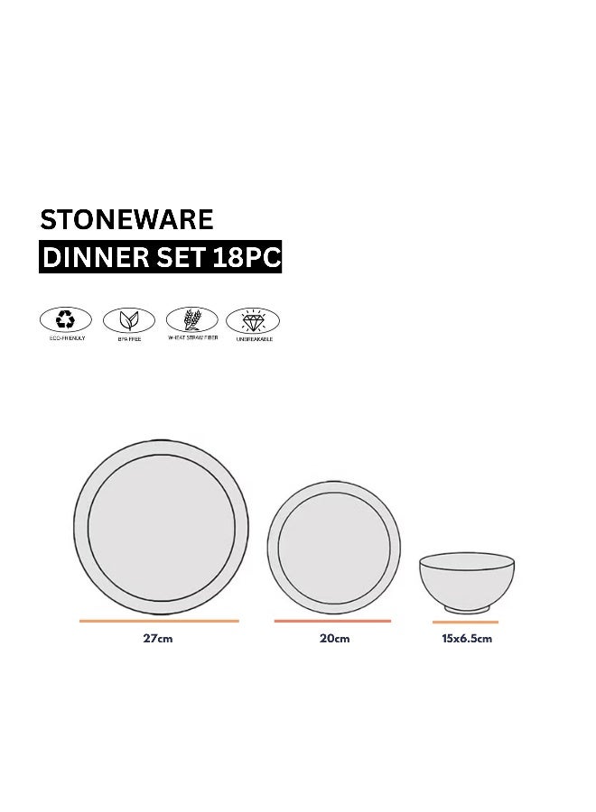 18-Piece Stoneware Dinner Set Plates, Dishes, Bowls, Serves 6 Green - Image 2